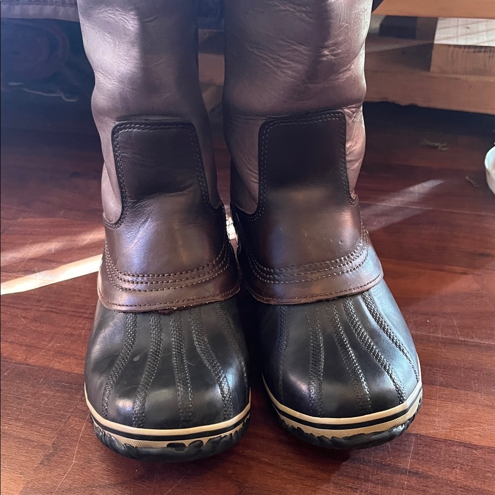 Sorel Dark Brown with Gray Leather Slimpack Tall Boots - Picture 7 of 13
